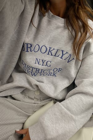 Grey Melange Embroidered Sweatshirt