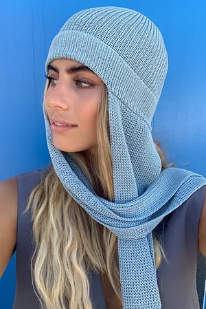 Light Blue Knitted Scarf Hat