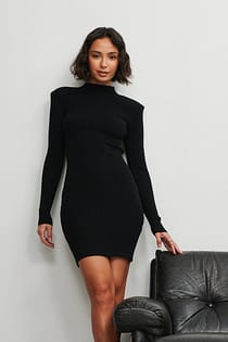 Knitted Polo Mini Dress Black | NA-KD