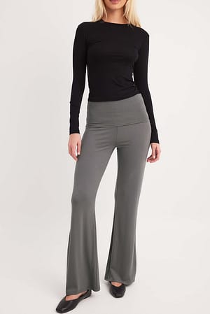 Flared Dress Pants - Dark gray melange - Ladies