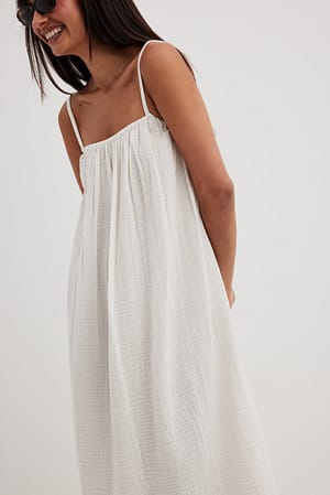 Offwhite Sukienka midi z wiązaniem na plecach z miękkiej bawełny