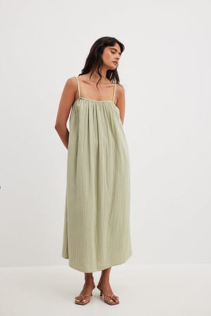 Soft Cotton Tie Back Midi Dress Green | NA-KD