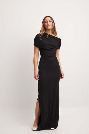 Black Drapowana sukienka maxi soft line