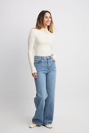 Soft Line Funnel Neck Long Sleeve Top Outfit