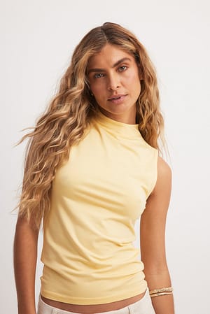 Light Yellow Soft Line Funnel Neck Top