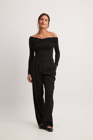 Soft Line Off Shoulder Draped Top Outfit
