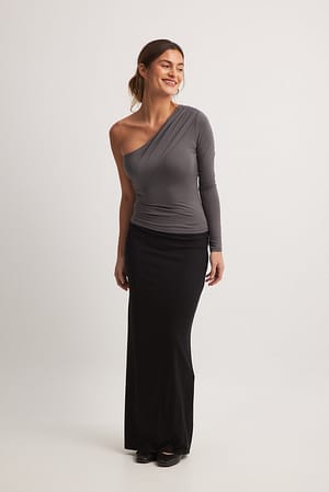 Soft Line One Sleeve Draped Top Outfit