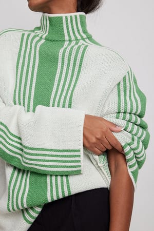 Offwhite/Green Soft Polo Wool Blend Sweater