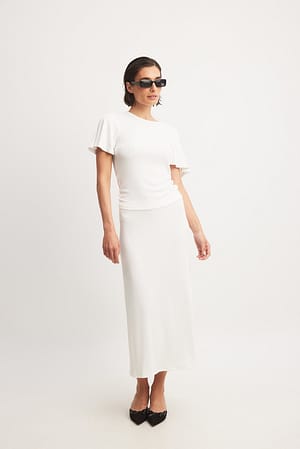 White Soft Rib Midi Skirt