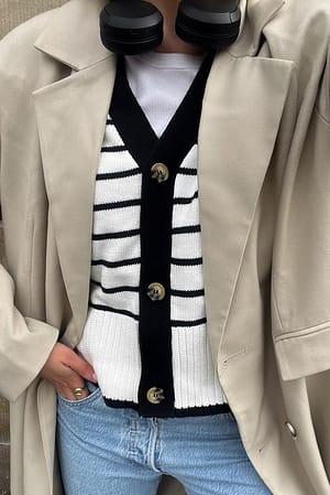 Off White/Black Stripe Cardigan in maglia oversize
