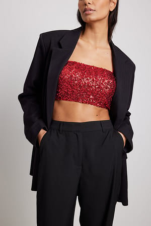 Red NA-KD Party Spaghetti Strap Sequin Singlet