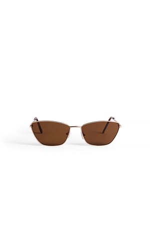 Brown/Gold Square Metal Frame Sunglasses