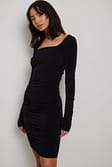 Black Square Neck Rouched Dress