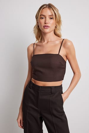 Brown Square Neck Tailored Top
