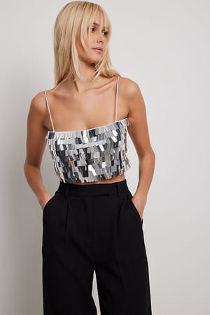Silver NA-KD Party Square Sequin Top