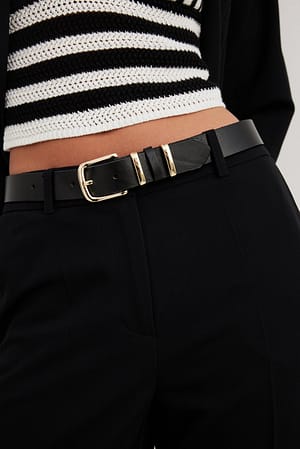 Black Squared Buckle Leather Belt