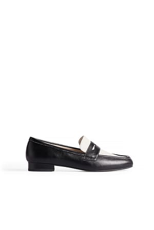 Black/White Squared Toe Loafers
