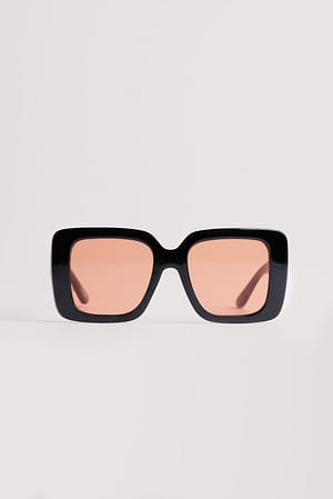 Black/Orange Squared Wide Frame Sunglasses