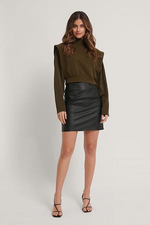 Black Waist Detail Pu Mini Skirt