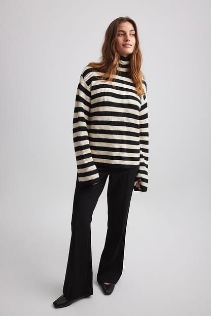 Ribbed Knitted Striped Polo Sweater Stripe | NA-KD