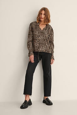 High Neck Leo Blouse Outfit