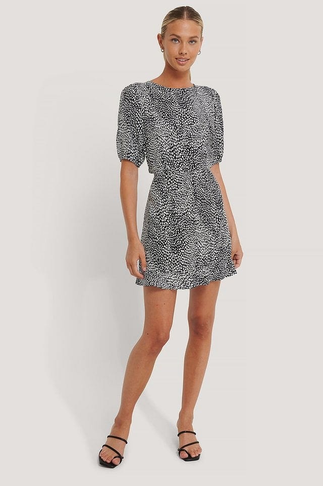 Short Sleeve Open Back Mini Dress Dotted