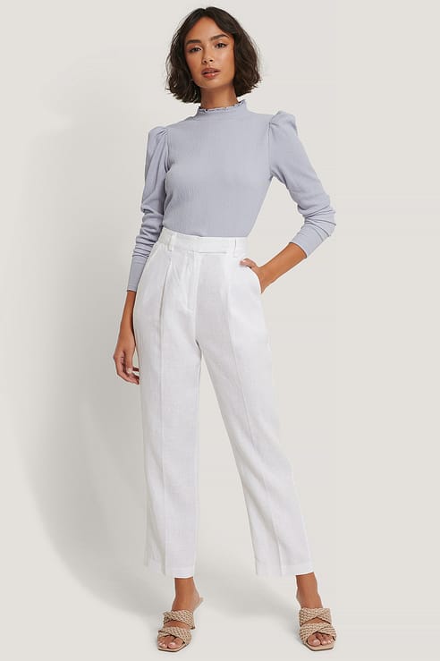 Linen Cropped Pants White | na-kd.com
