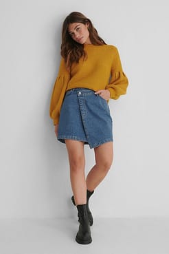 Dropped Puffy Sleeve Knitted Sweater