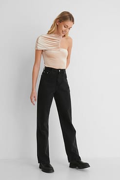Gathered Detail Top with Wide Leg High Waisted Denim.