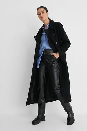 Belted Long High Neck Coat Outfit.