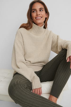 High Neck Knitted Sweater with Ribbed Tights.