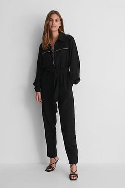 Fitted Pocket. Jumpsuit with Strap Heels.