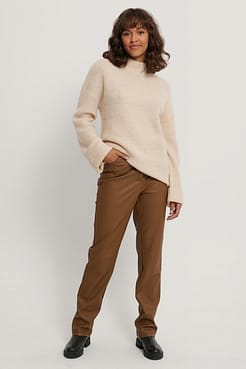 Alpaca Blend High Neck Knitted Sweater Outfit.