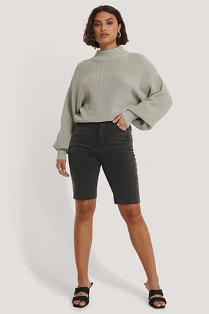Organic Volume Sleeve High Neck Knitted Sweater Outfit.