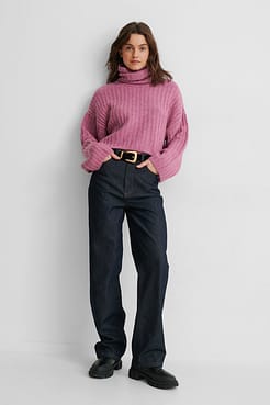 Turtleneck Rib Knit Sweater Outfit.