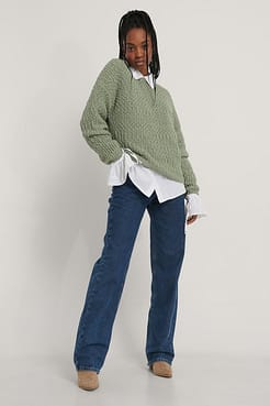 Back V-neck Knitted Sweater Outfit.
