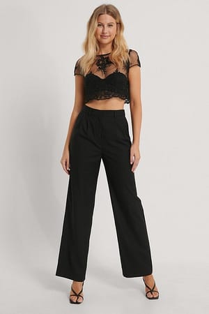 Shirred Applique Crop Top Outfit.