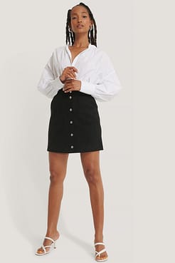 Suede Mini Buttoned Skirt Outfit.
