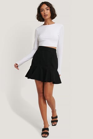 Frill Denim Skirt Outfit.