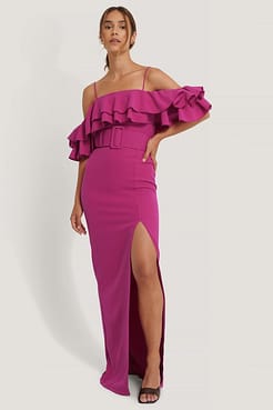 Frill Detailed Evening Dress Outfit.