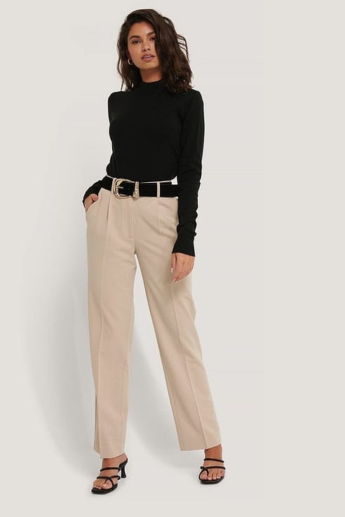 High Rise Cropped Suit Pants Beige | na-kd.com