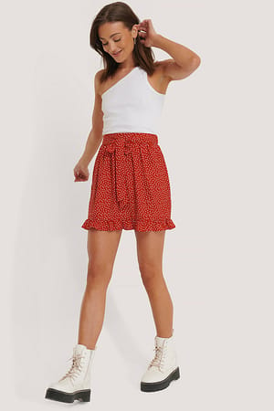 Dotted Frill Mini Skirt Outfit.