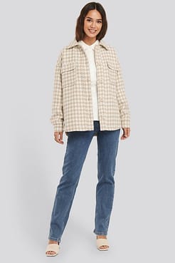 Woll Blend Dogtooth Jacket Beige.
