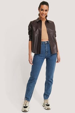Faux Leather Loose Fit Shirt Outfit.