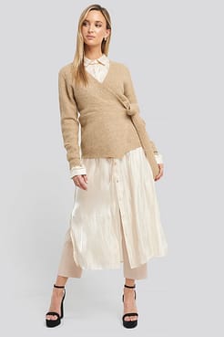 Alpaca Wrap Around Knitted Sweater Outfit.