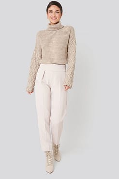 Cable Sleeve High Neck Sweater Outfit.