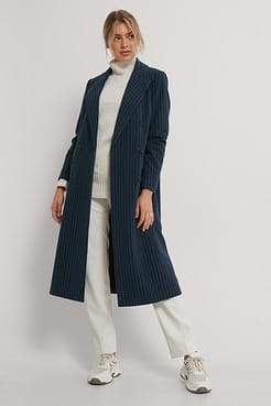 Striped Straight Coat Blue.