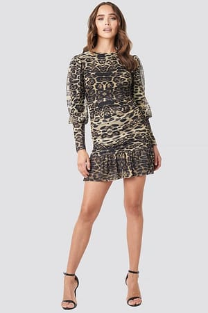 Leopard Drape Detailed Dress Outfit.