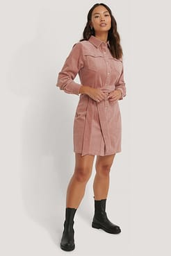 Corduroy Belted Dress Outfit.