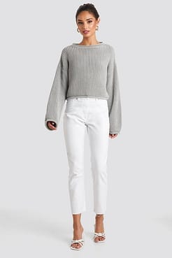 Cropped Boat Neck Knitted Sweater Outfit.